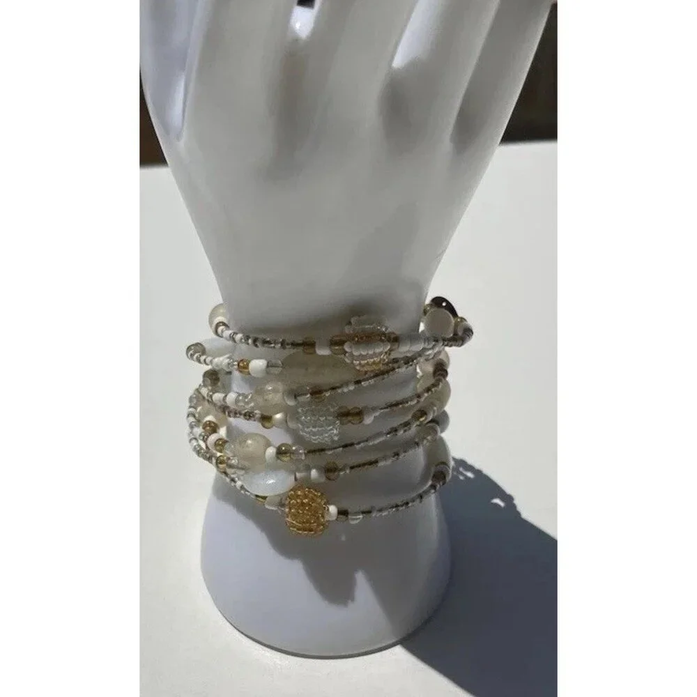 Vintage Silver And White Beaded Layered Bracelet Womens Multi Bracelet Sz 8